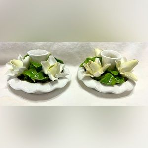 Vintage Radnor Staffordshire, England porcelain gardenia floral candle holders